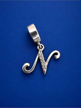 Estate Charm Sterling Silver Initial N Fits Cable Charm Bracelets